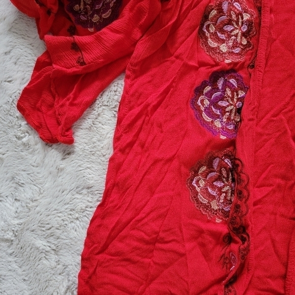 Entro Red Open Embroidered Stitch Half Sleeve Cardigan Size L - Picture 5 of 8